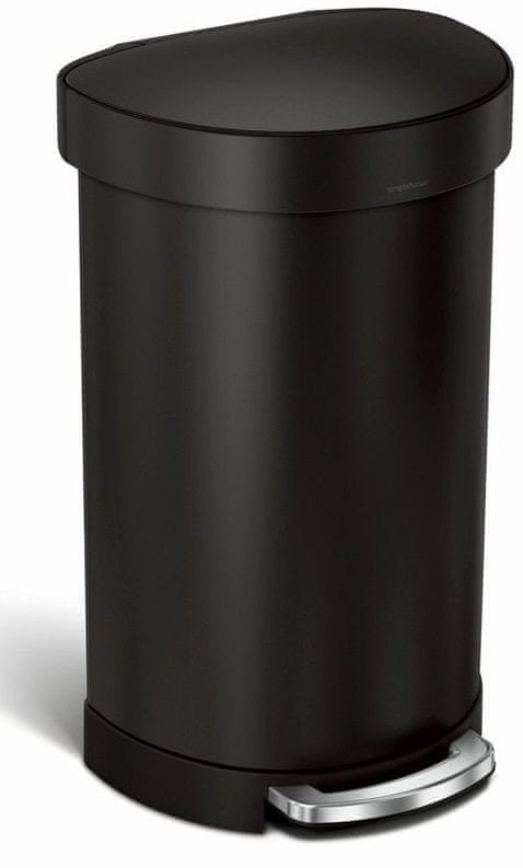 Simplehuman Pedálový odpadkový kôš – 45 l, polguľatý, matná čierna oceľ, rám na vrecká